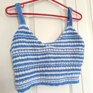 Hollister Light Blue and White Knit Top